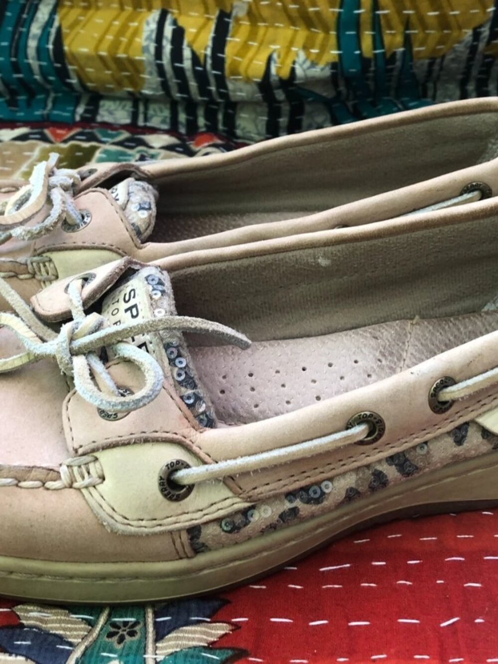 Sperry Top-Sider Angelfish Womens 7M Boat Shoes Loafers Leopard, subtle sequins - Picture 2 of 15